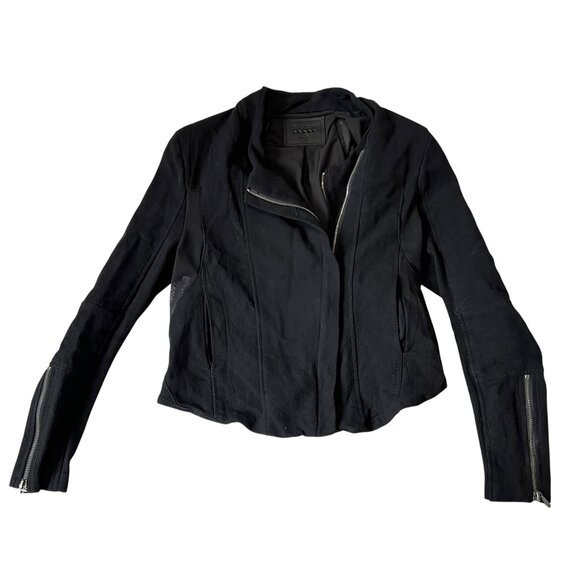 Blank NYC moto style jacket Medium black knit cotton sheer mesh cropped - Picture 1 of 8